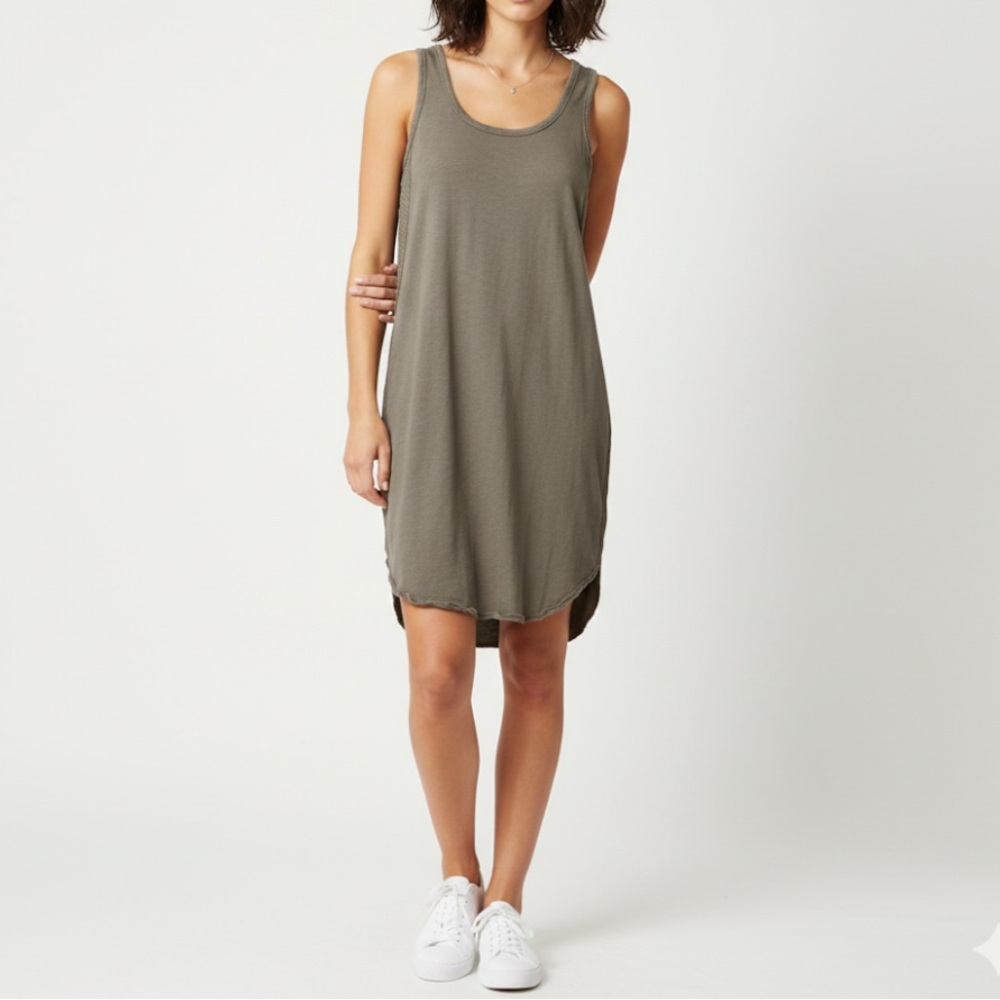 Heather Gray Cotton Sleeveless Tank Dress Textured Side Panels USA Made Large